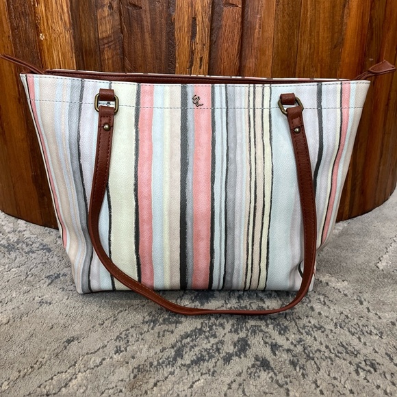 Elliott Lucca Aria Watercolor Stripes Shoulder Tote Handbag Vegan Leather EUC - Picture 1 of 11